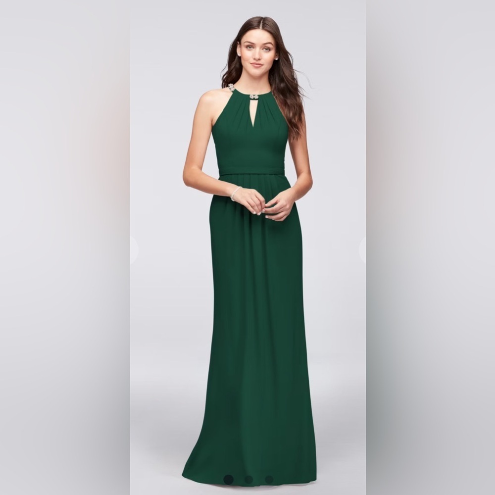 DAVID'S BRIDAL
Crepe Halter Bridesmaid Dress with Beaded Neckline
